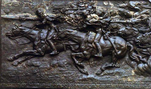 Manno Miltiadesz és Nemes György gorodoki lovasrohamot ábrázoló, bronzból öntött emléktáblája.
